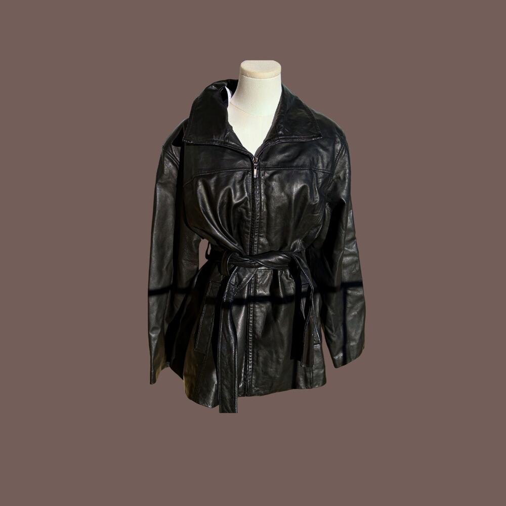 Charles Klein Leather Jacket | Black Genuine Leather | Size L | Vintage